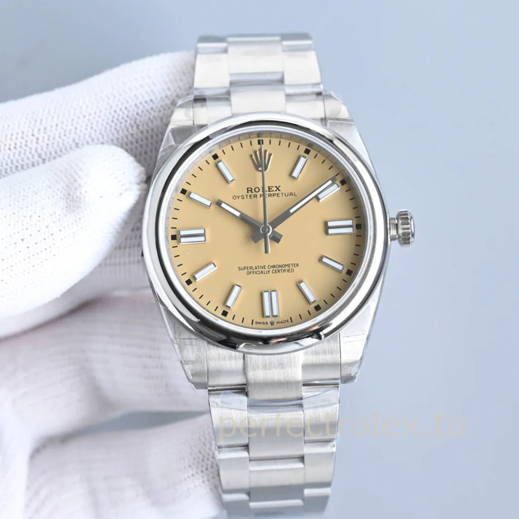 Rolex-Oyster-Perpetual-134300-0007-904L-Steel-41mm-Pale-Yellow-Dial-Super-Clone-Watch-Front-View-1