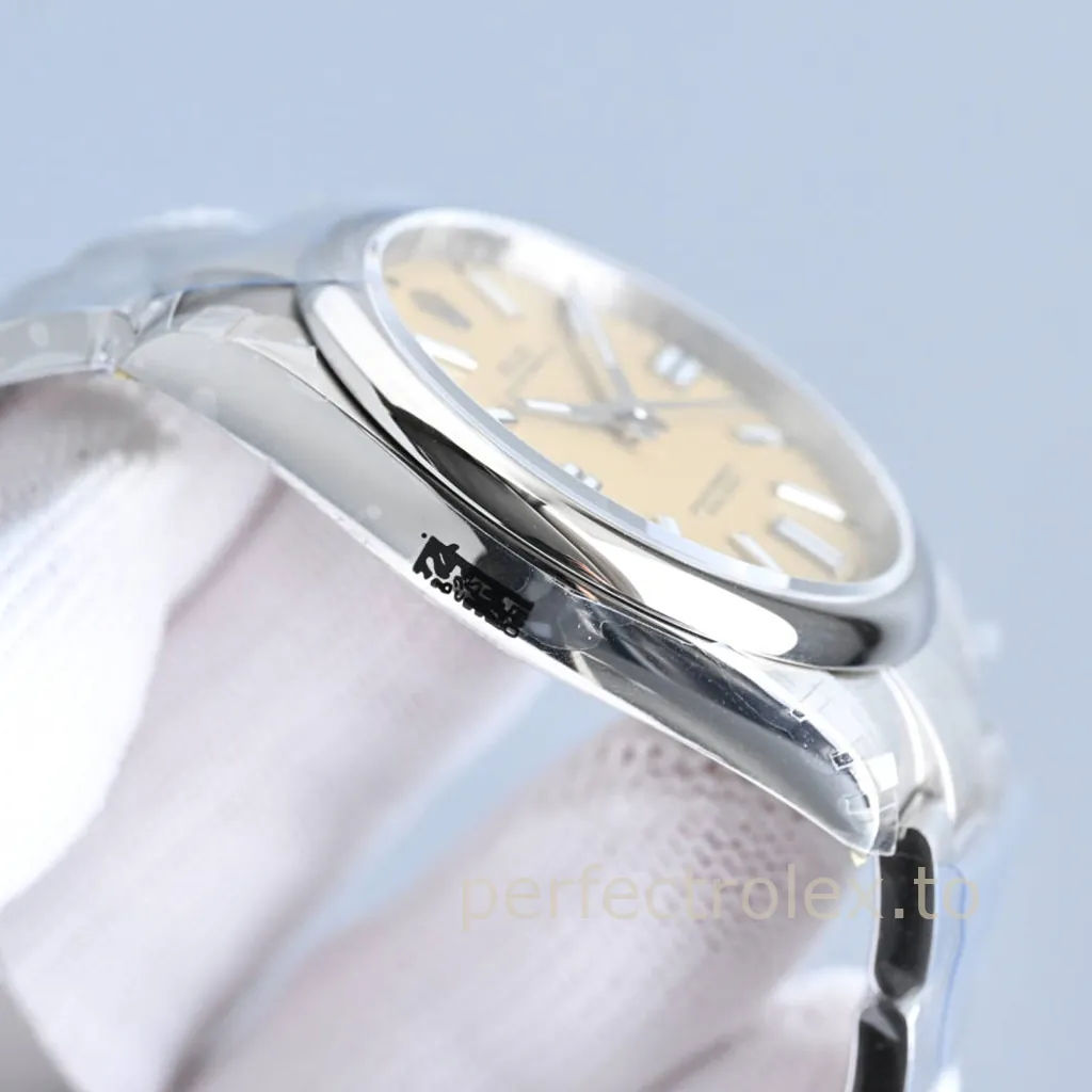 Rolex-Oyster-Perpetual-134300-0007-904L-Steel-41mm-Pale-Yellow-Dial-Super-Clone-Watch-Left-Side-View