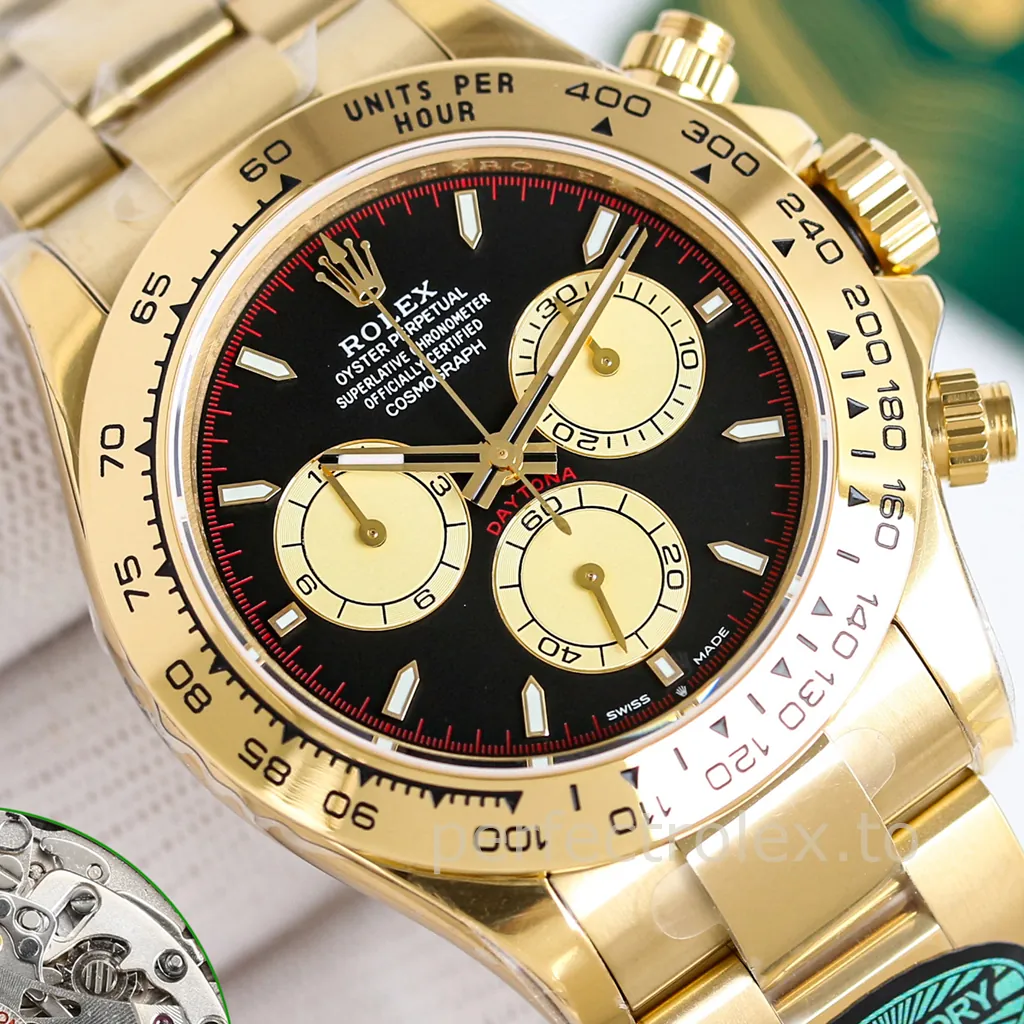 Rolex-Daytona-126508-0002-40mm-Black-Dial-Gold-Tone-Chronograph-with-4131-Movement-Super-Clone-Watch-Dial-Detail-1