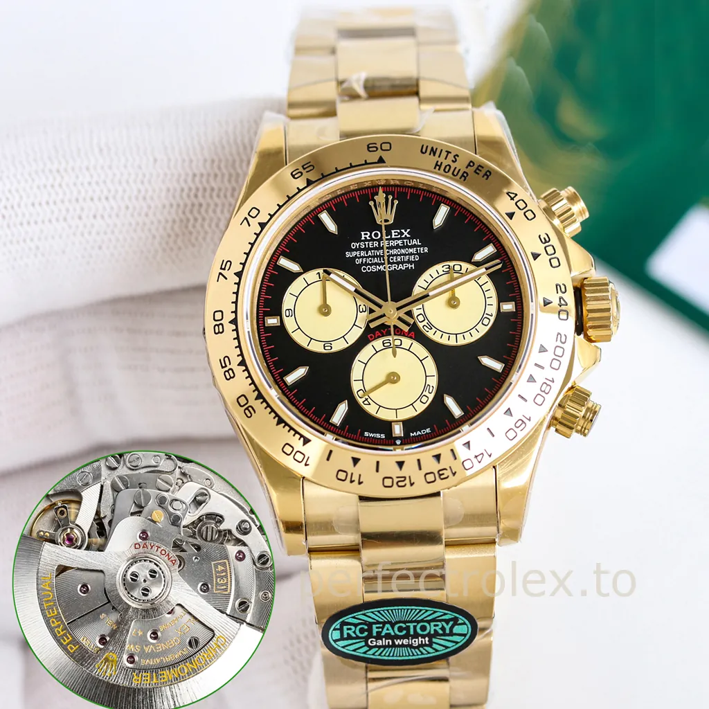 Rolex-Daytona-126508-0002-40mm-Black-Dial-Gold-Tone-Chronograph-with-4131-Movement-Super-Clone-Watch-Front-View-1