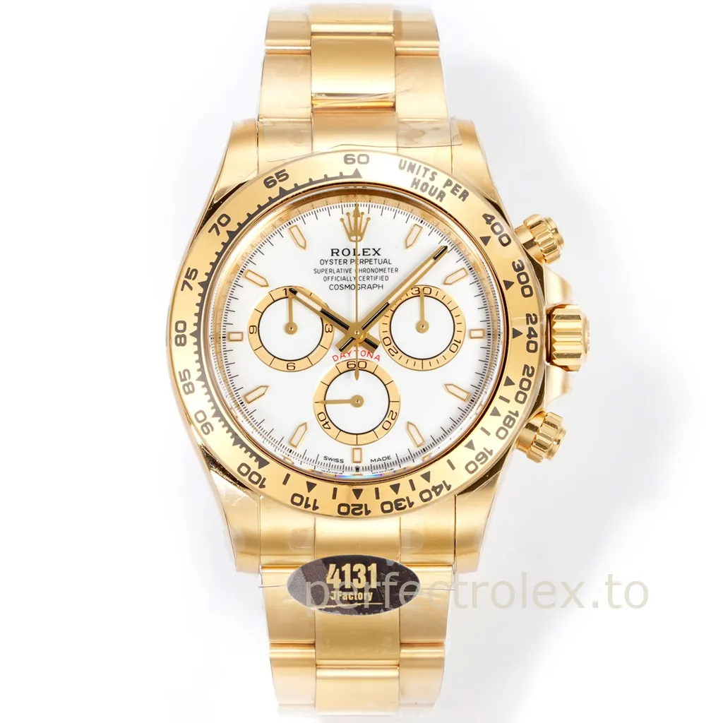 Rolex-Daytona-40mm-126508-0001-White-Dial-Gold-Tone-904L-Steel-Chronograph-Super-Clone-Watch-Front-View-1