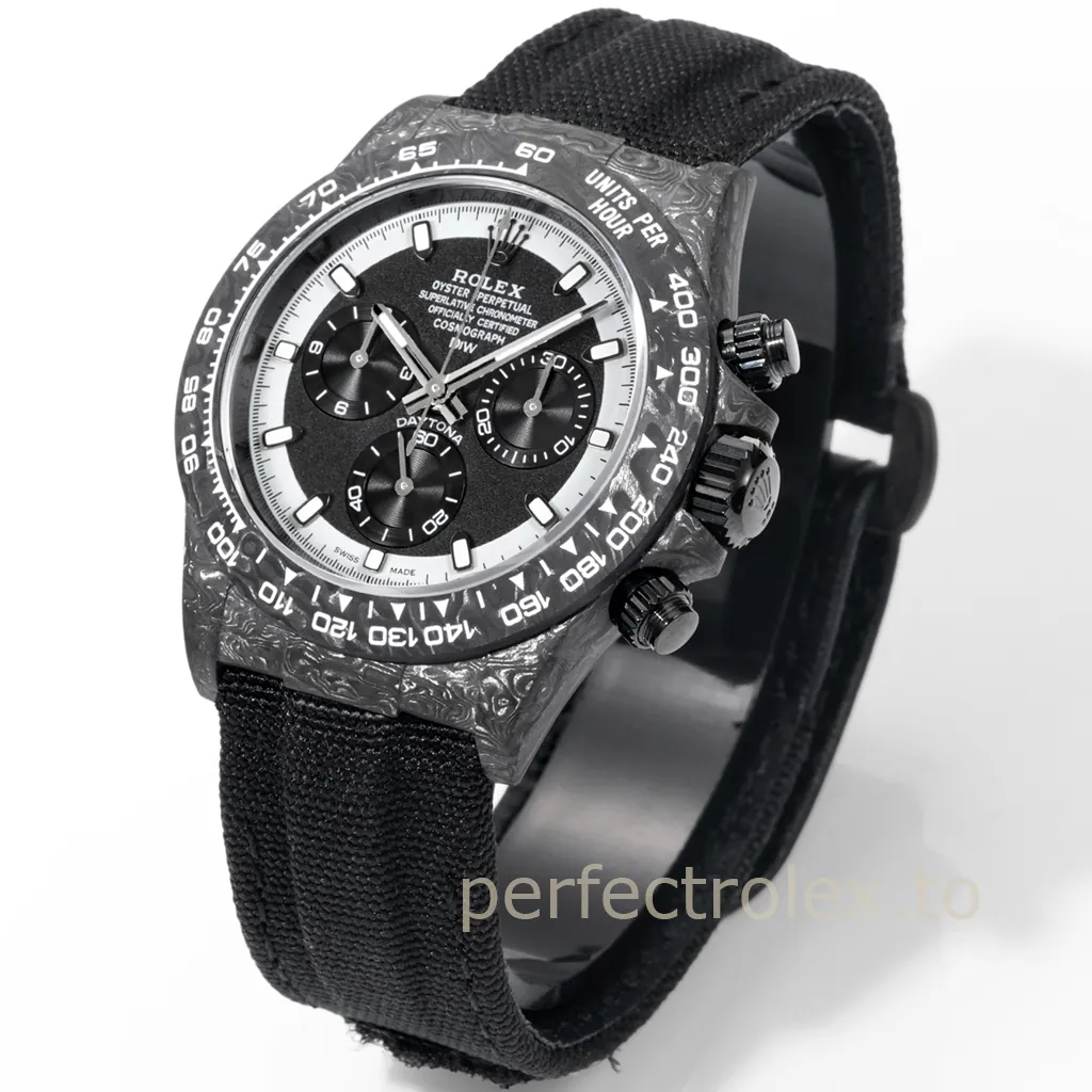 Rolex-Daytona-Cream-Invert-40mm-Carbon-Fiber-Custom-Chronograph-with-4130-Movement-Replica-Watch-Front-View-1