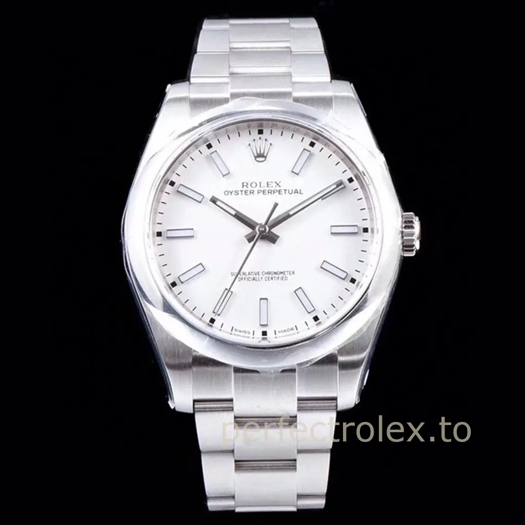Rolex-Oyster-Perpetual-114300-0004-White-Dial-39mm-904L-Steel-Replica-Watch-Front-View-1
