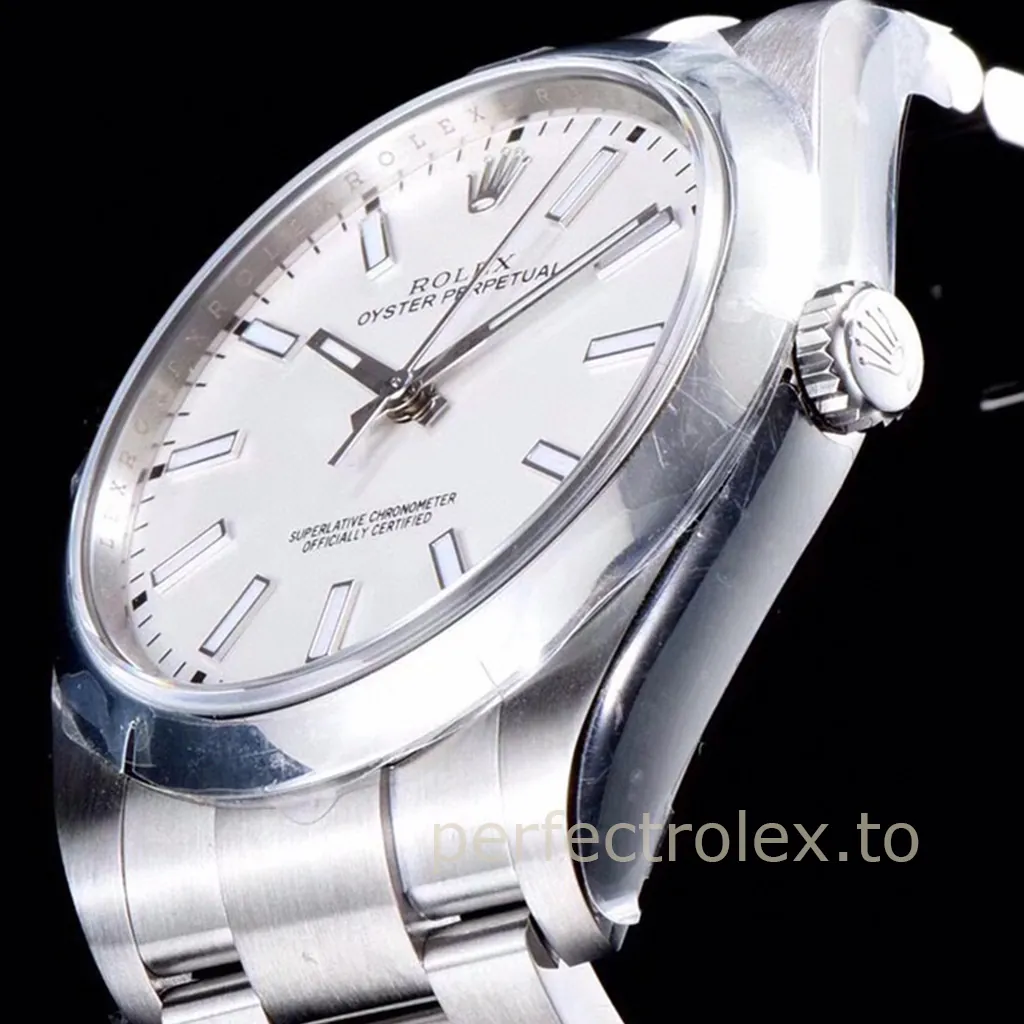 Rolex-Oyster-Perpetual-114300-0004-White-Dial-39mm-904L-Steel-Replica-Watch-Right-Side-View