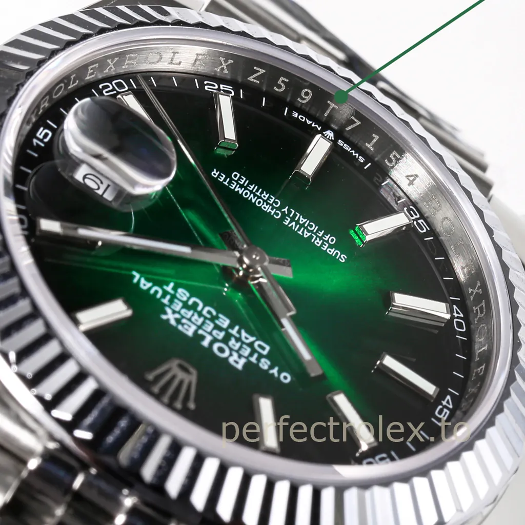 Rolex-Datejust-M126334-0034-41mm-Black-Green-Dial-3235-Movement-Replica-Watch-Dial-Detail-2