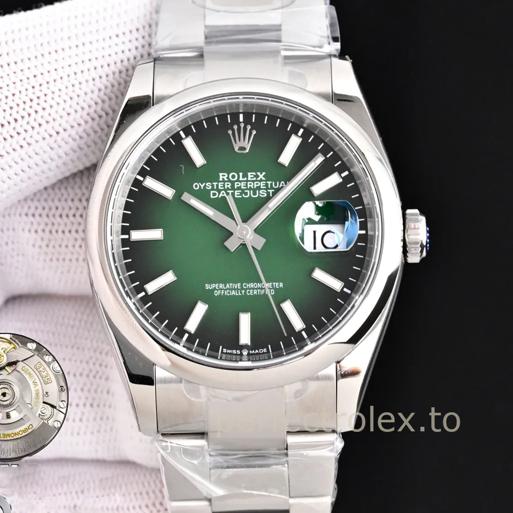 Rolex-Datejust-M126200-0025-Black-Green-Dial-36mm-904L-Steel-Replica-Watch-Front-View-1