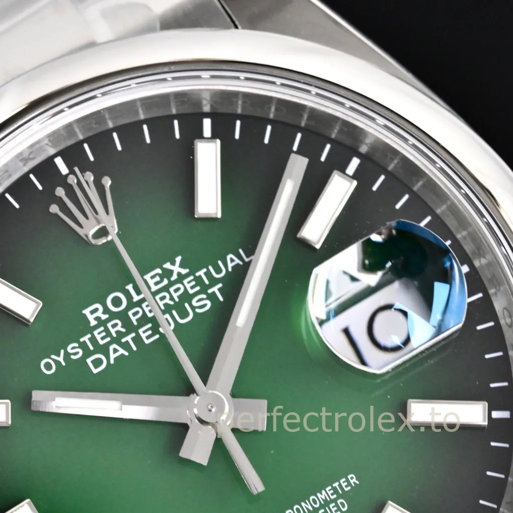 Rolex-Datejust-M126200-0025-Black-Green-Dial-36mm-904L-Steel-Replica-Watch-Dial-Detail-2