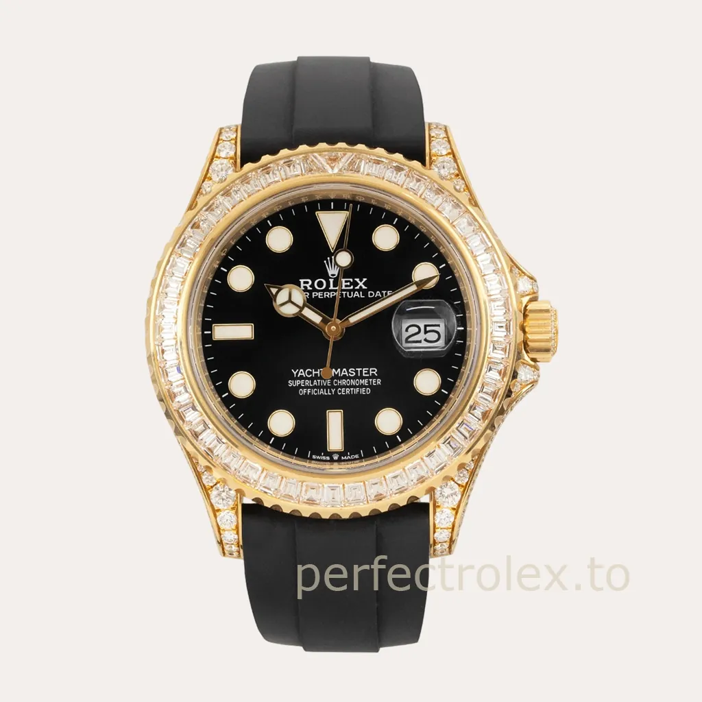 Rolex-Yacht-Master-42mm-Automatic-Black-Dial-Replica-Watch-with-Gold-Tone-904L-Steel-Case-Hero-Image