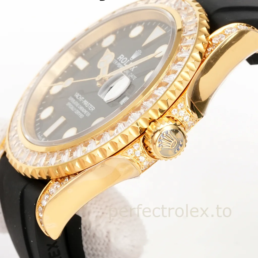 Rolex-Yacht-Master-42mm-Automatic-Black-Dial-Replica-Watch-with-Gold-Tone-904L-Steel-Case-Right-Side-View