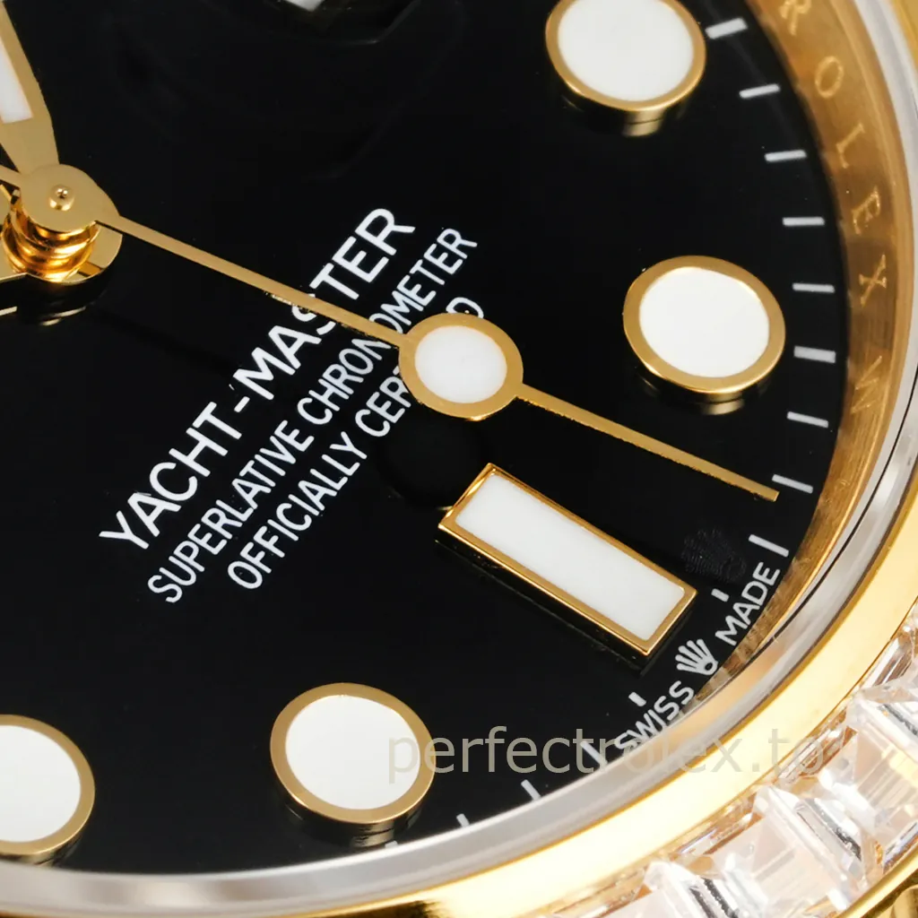 Rolex-Yacht-Master-42mm-Automatic-Black-Dial-Replica-Watch-with-Gold-Tone-904L-Steel-Case-Dial-Detail-2