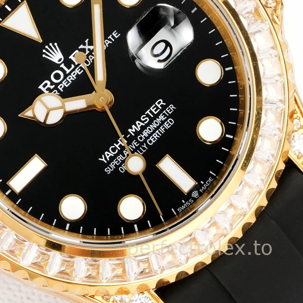 Rolex-Yacht-Master-42mm-Automatic-Black-Dial-Replica-Watch-with-Gold-Tone-904L-Steel-Case-Dial-Detail-3