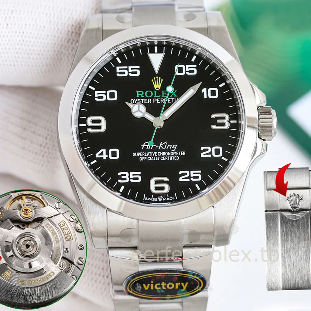 Rolex-Air-King-M126900-0001-40mm-904L-Steel-Watch-with-Black-Aviation-Dial-Super-Clone-Watch-Front-View-1