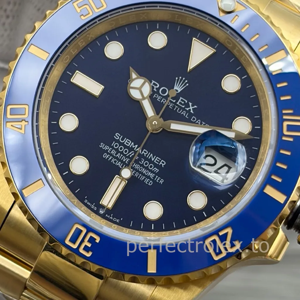 Rolex-Submariner-M126618LB-0002-41mm-Blue-Dial-Gold-Tone-904L-Steel-Automatic-Dive-Replica-Watch-Dial-Detail-2