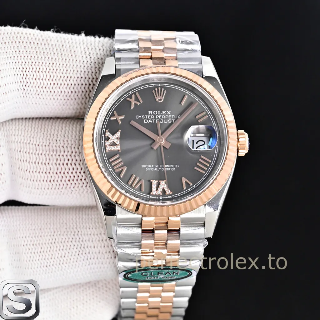 Rolex-Datejust-36-M126231-0047-Grey-Roman-Diamond-Dial-with-3235-Automatic-Movement-Replica-Watch-Front-View-1