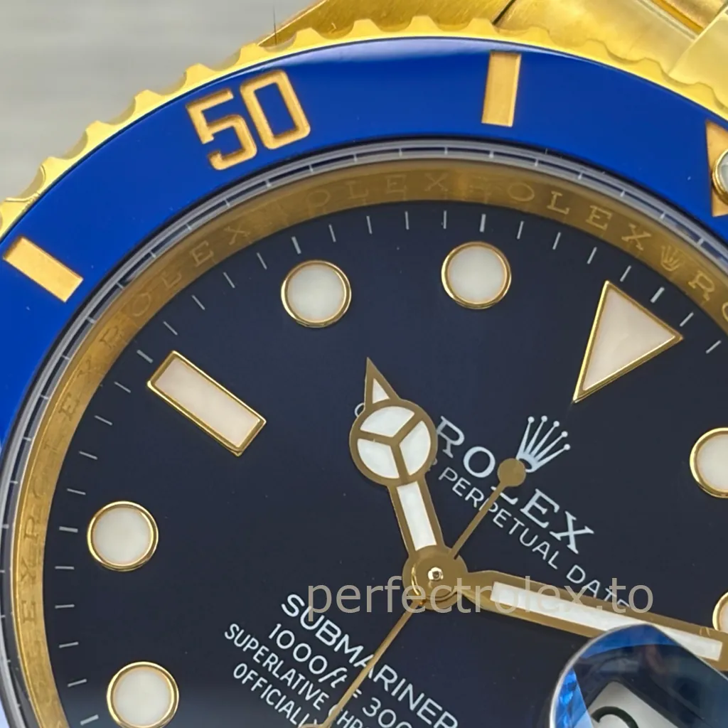 Rolex-Submariner-M126618LB-0002-41mm-Blue-Dial-Gold-Tone-904L-Steel-Automatic-Dive-Replica-Watch-Dial-Detail-1
