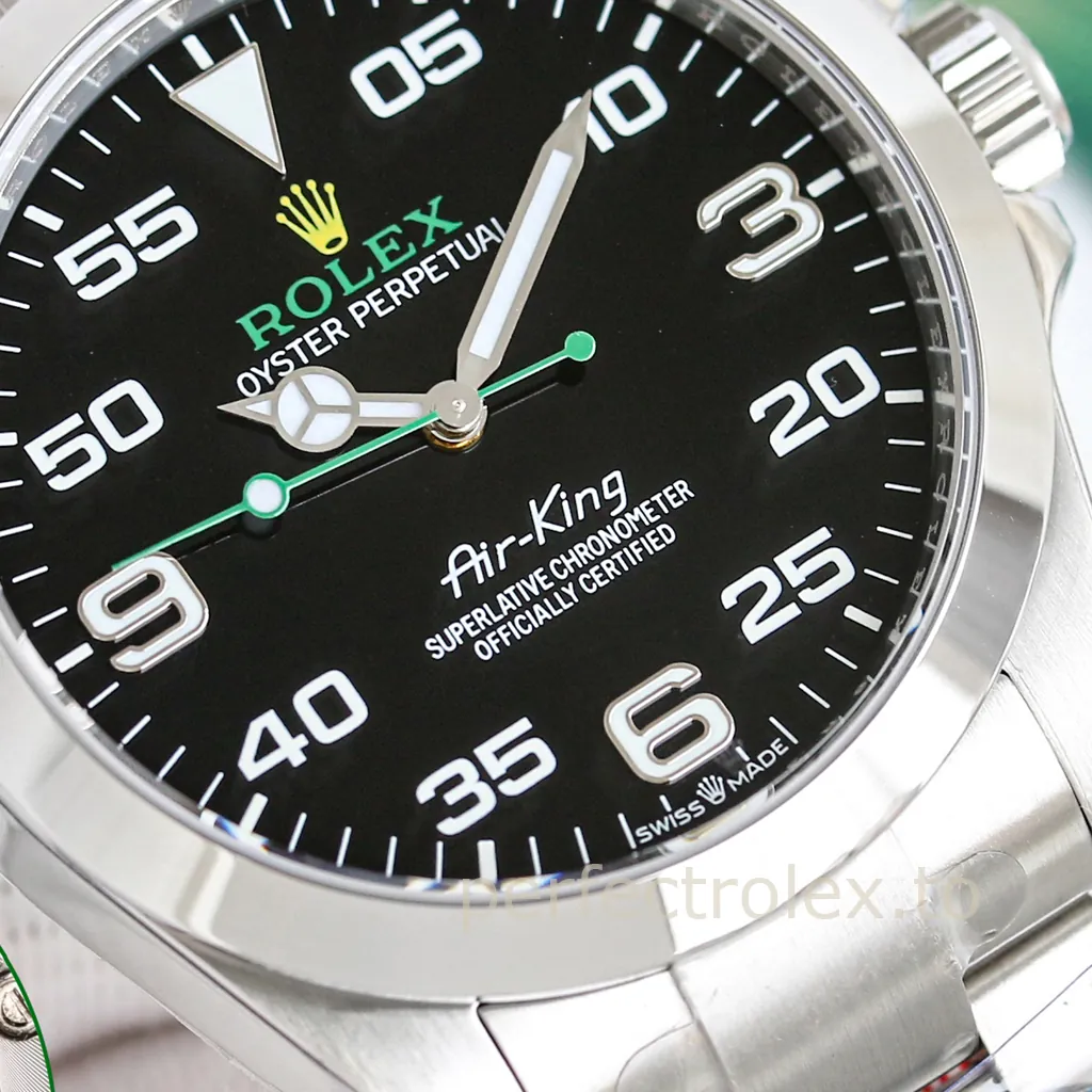 Rolex-Air-King-M126900-0001-40mm-904L-Steel-Watch-with-Black-Aviation-Dial-Super-Clone-Watch-Dial-Detail-1