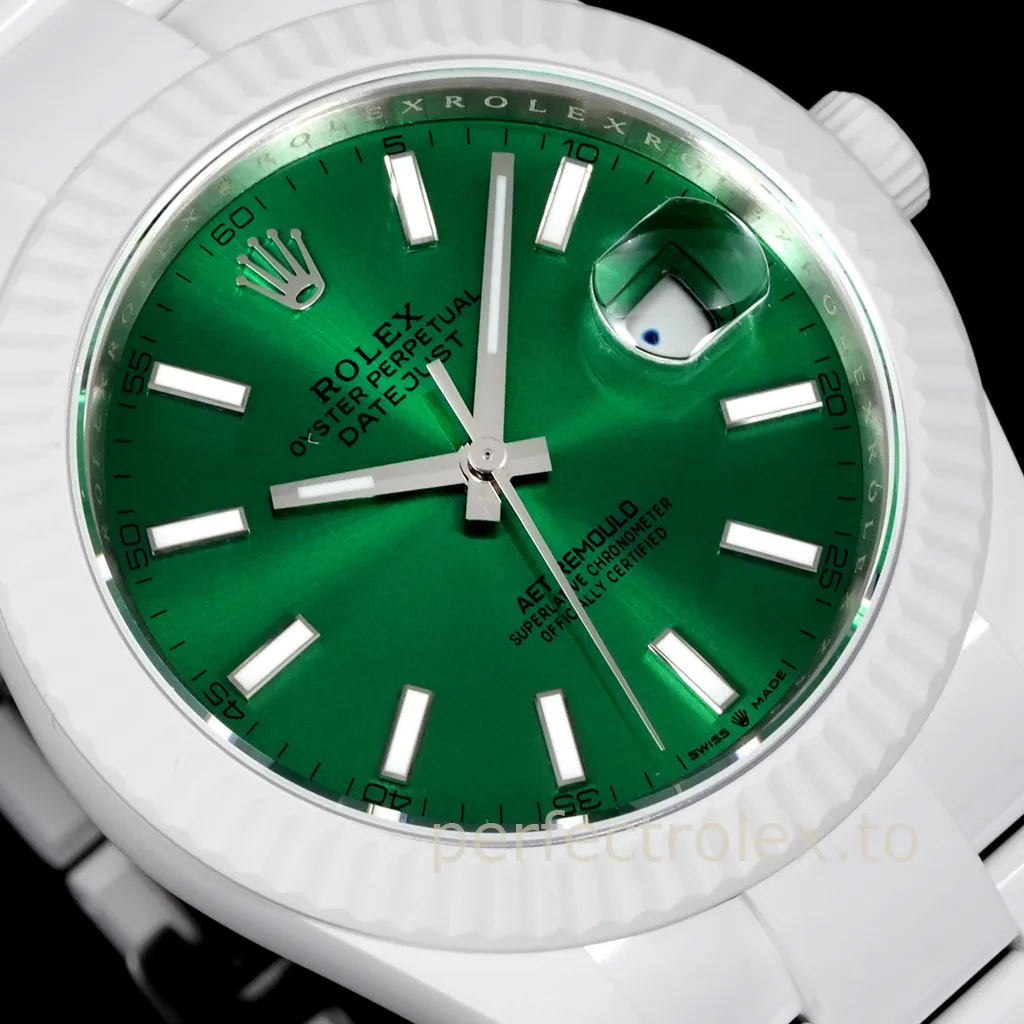 Rolex-Datejust-AET-Remould-41mm-White-Ceramic-Emerald-Green-Dial-Automatic-Replica-Watch-Dial-Detail-2
