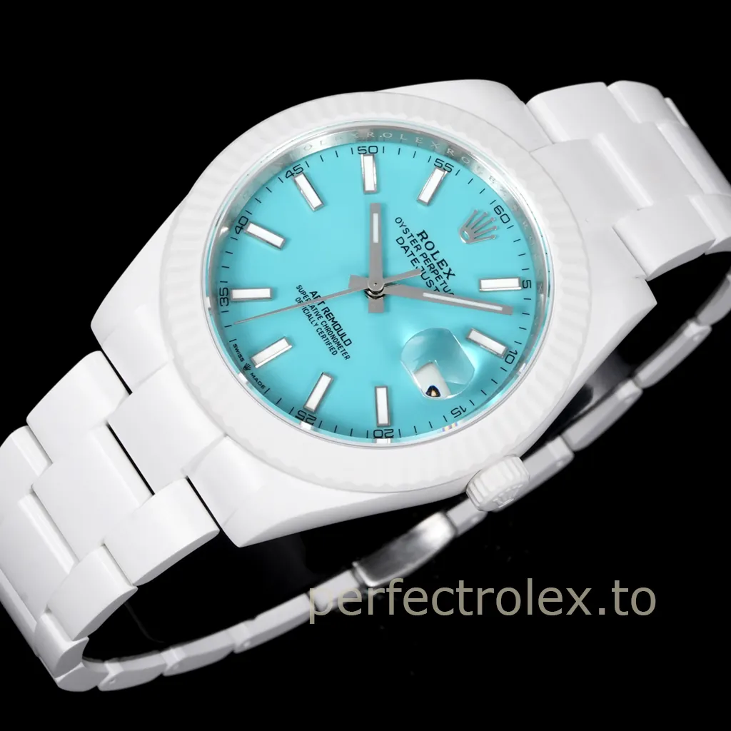 Rolex-Datejust-AET-Remould-41mm-Tiffany-Blue-Dial-White-Ceramic-Automatic-Replica-Watch-Front-View-1