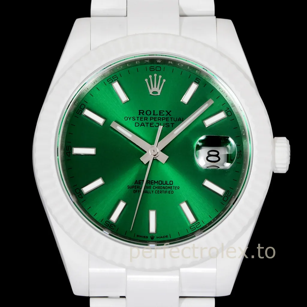 Rolex-Datejust-AET-Remould-41mm-White-Ceramic-Emerald-Green-Dial-Automatic-Replica-Watch-Dial-Detail-1