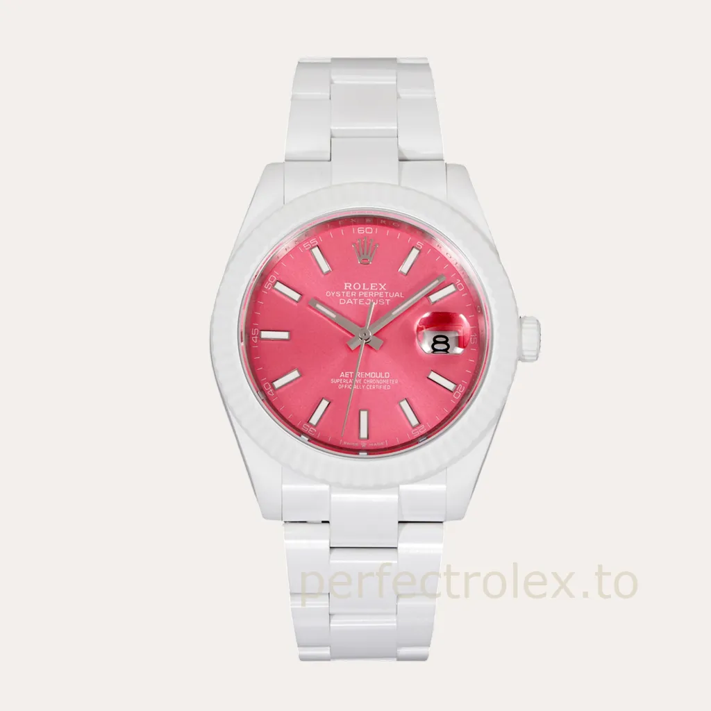 Rolex-Datejust-AET-Remould-White-Ceramic-41mm-Coral-Pink-Dial-Automatic-Replica-Watch-Hero-Image
