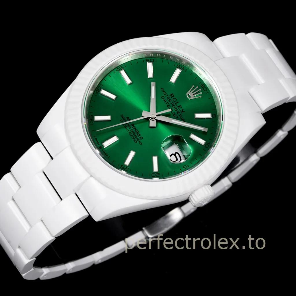 Rolex-Datejust-AET-Remould-41mm-White-Ceramic-Emerald-Green-Dial-Automatic-Replica-Watch-Front-View-1
