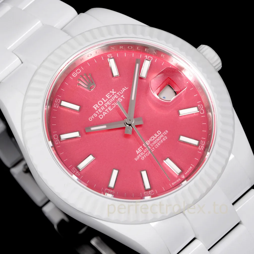 Rolex-Datejust-AET-Remould-White-Ceramic-41mm-Coral-Pink-Dial-Automatic-Replica-Watch-Dial-Detail-2