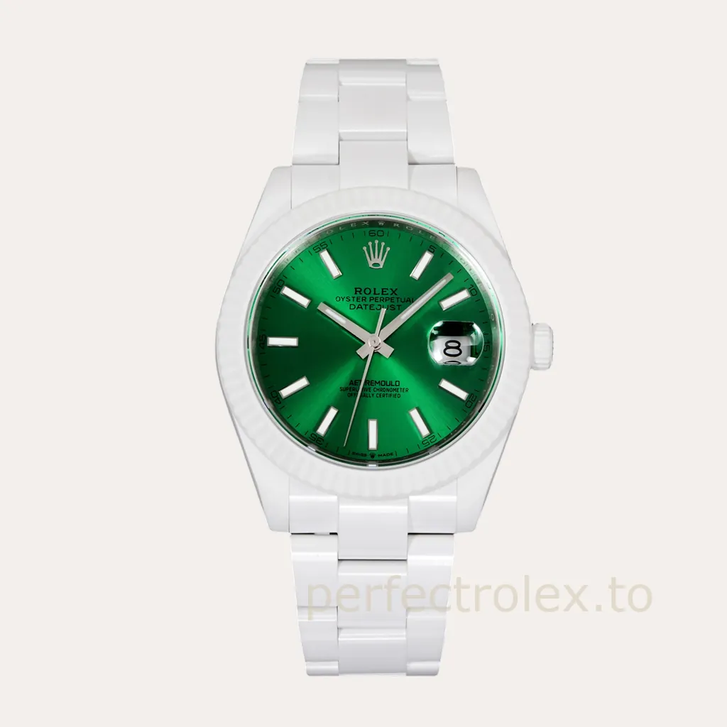 Rolex-Datejust-AET-Remould-41mm-White-Ceramic-Emerald-Green-Dial-Automatic-Replica-Watch-Hero-Image