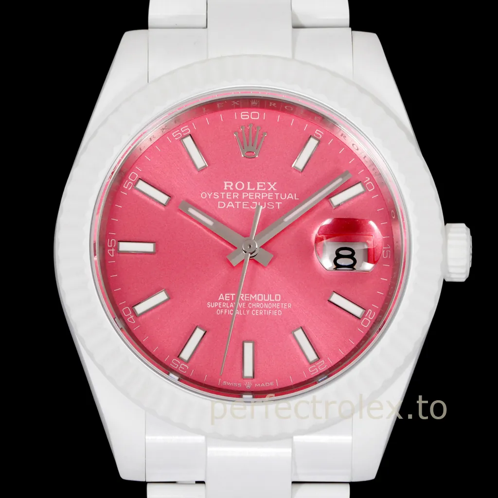 Rolex-Datejust-AET-Remould-White-Ceramic-41mm-Coral-Pink-Dial-Automatic-Replica-Watch-Dial-Detail-1