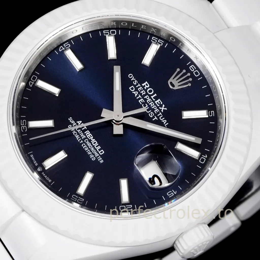 Rolex-Datejust-AET-Remould-41mm-White-Ceramic-Blue-Dial-3235-Automatic-Replica-Watch-Dial-Detail-1