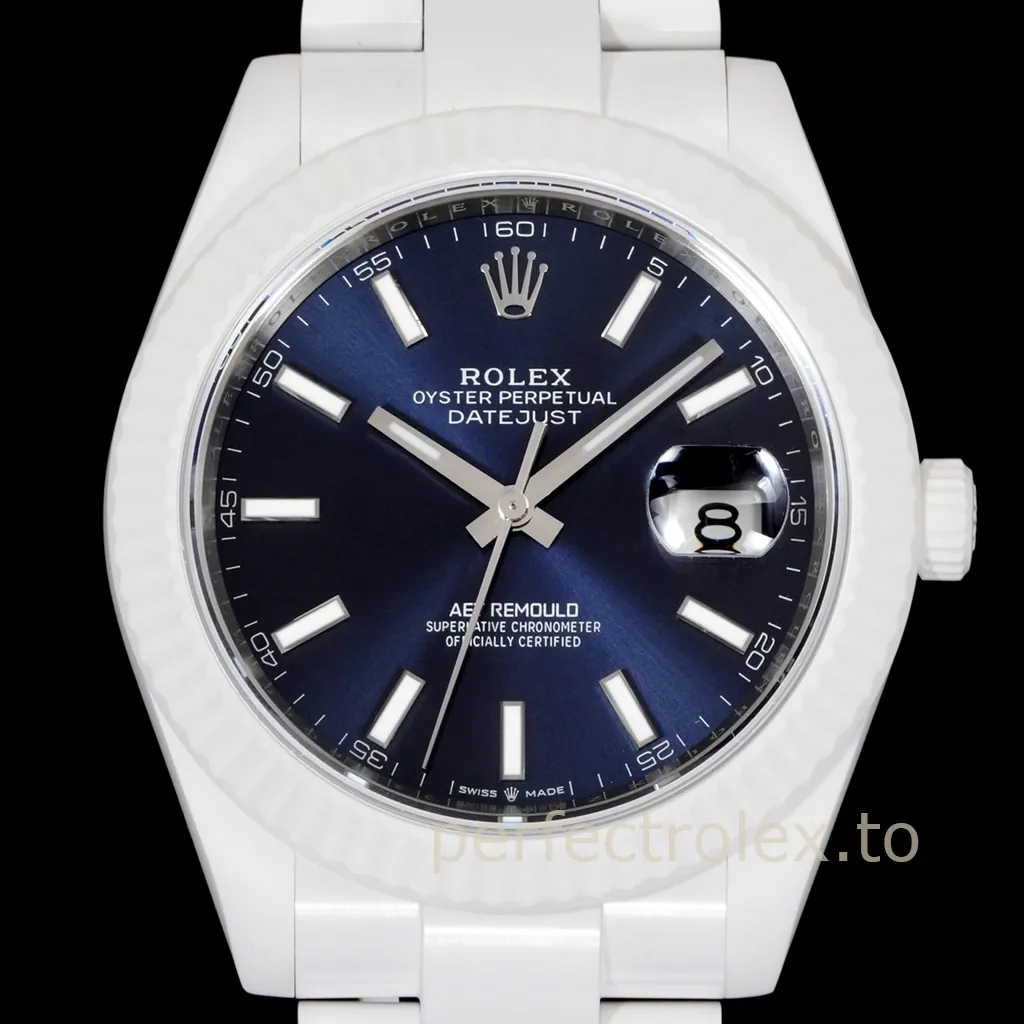 Rolex-Datejust-AET-Remould-41mm-White-Ceramic-Blue-Dial-3235-Automatic-Replica-Watch-Front-View-1
