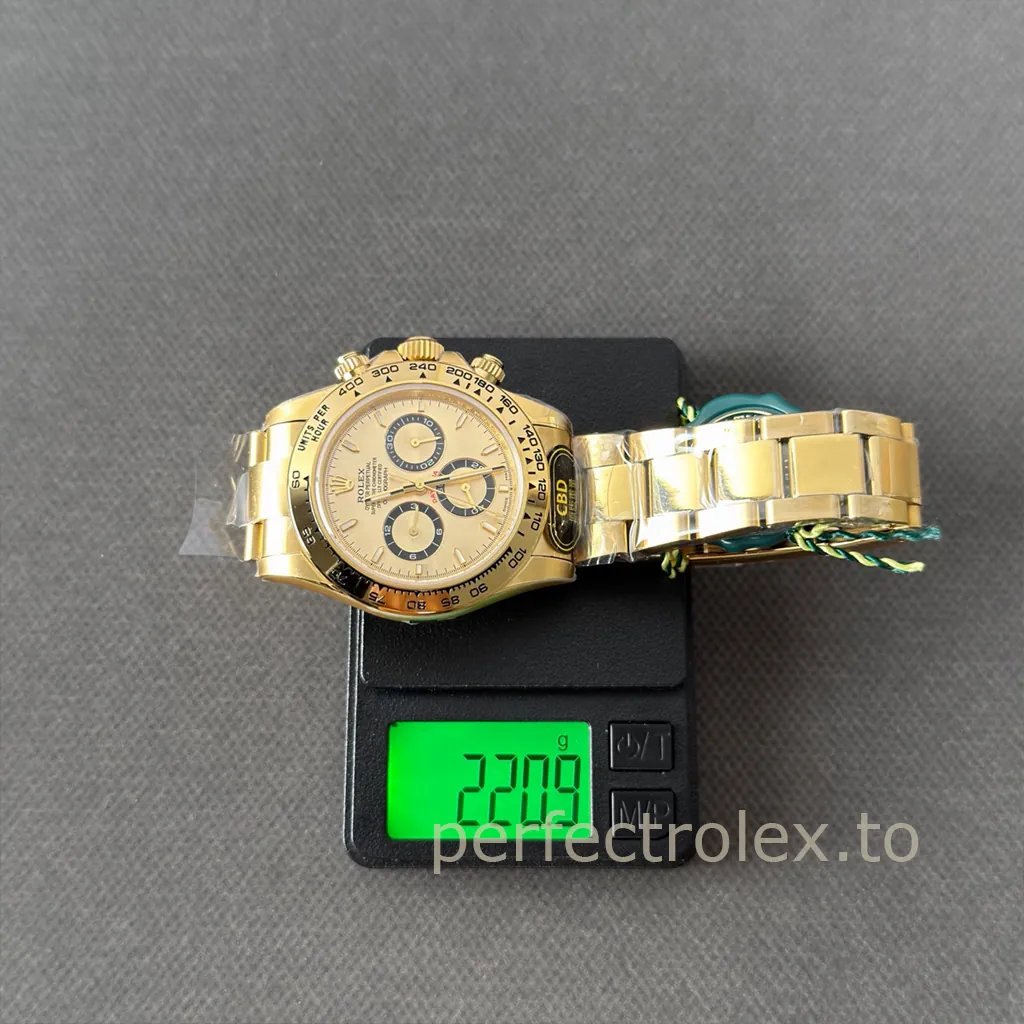 Rolex-Daytona-Cosmograph-M126508-0005-40mm-Gold-Dial-with-4131-Movement-Super-Clone-Watch-Weight-Chart