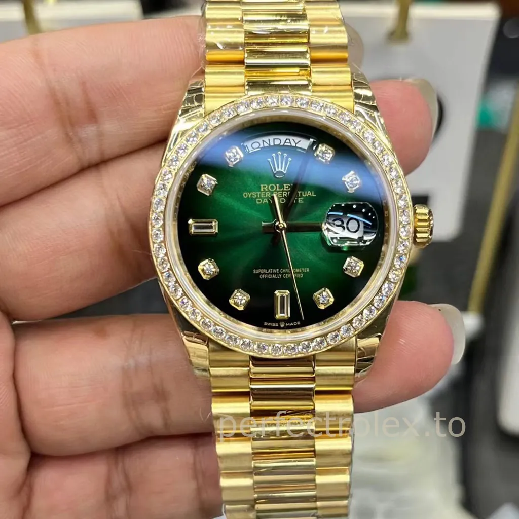 Rolex-Day-Date-M128348RBR-0035-Replica-Watch-36mm-Green-Dial-904L-Steel-and-3255-Movement-Front-View-1