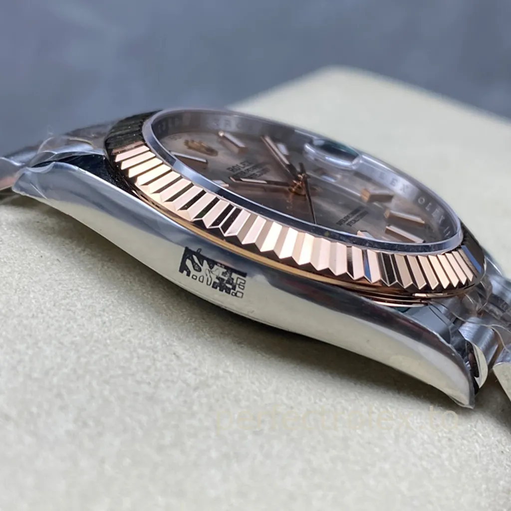 Rolex-Datejust-M126331-0010-41mm-904L-Steel-3235-Automatic-Rose-Gold-Dial-Super-Clone-Watch-Left-Side-View