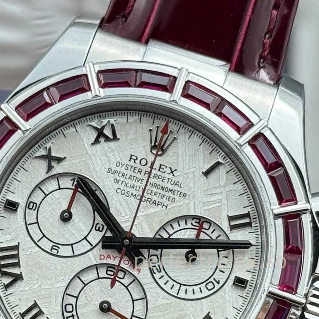 Rolex-Daytona-116589SALV-40mm-Replica-Chronograph-with-Meteorite-Dial-Red-Gemstone-Bezel-and-4130-Movement-Dial-Detail-1