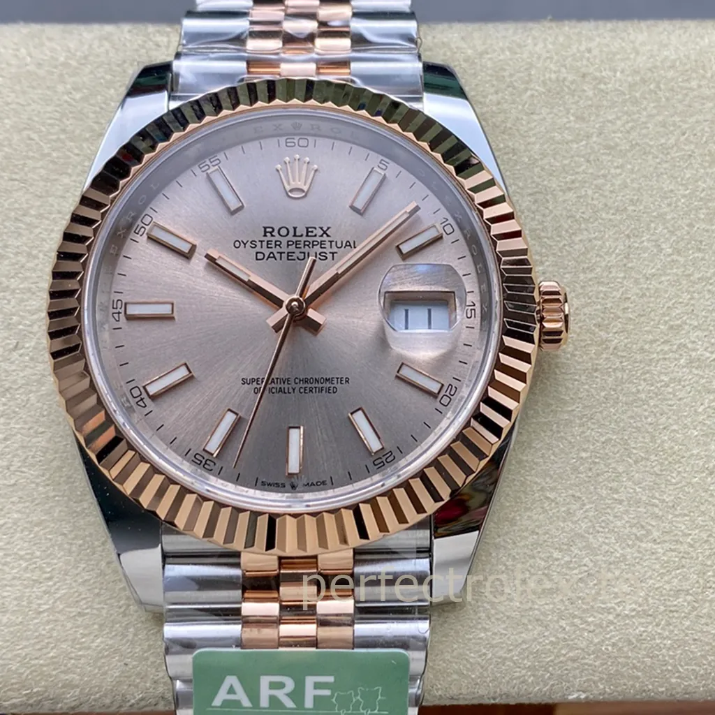 Rolex-Datejust-M126331-0010-41mm-904L-Steel-3235-Automatic-Rose-Gold-Dial-Super-Clone-Watch-Front-View-1