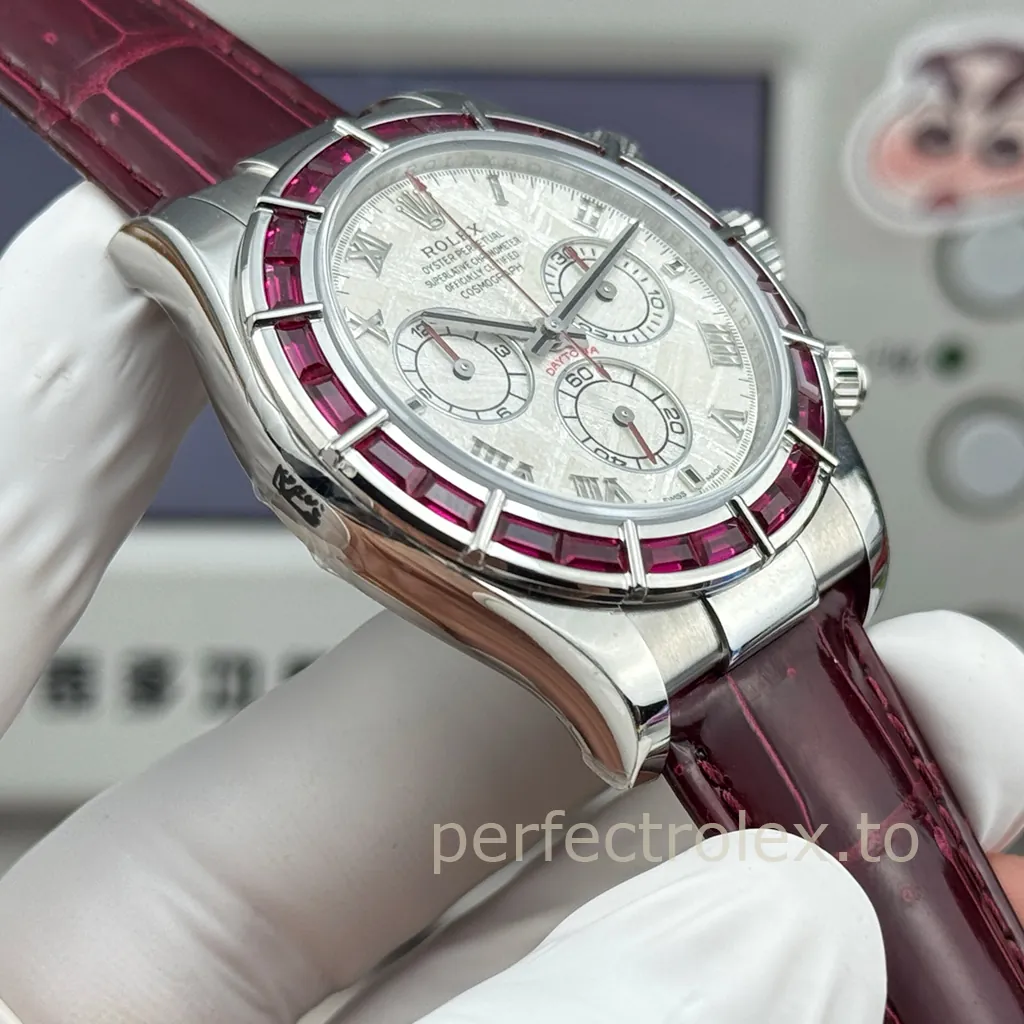 Rolex-Daytona-116589SALV-40mm-Replica-Chronograph-with-Meteorite-Dial-Red-Gemstone-Bezel-and-4130-Movement-Left-Side-View