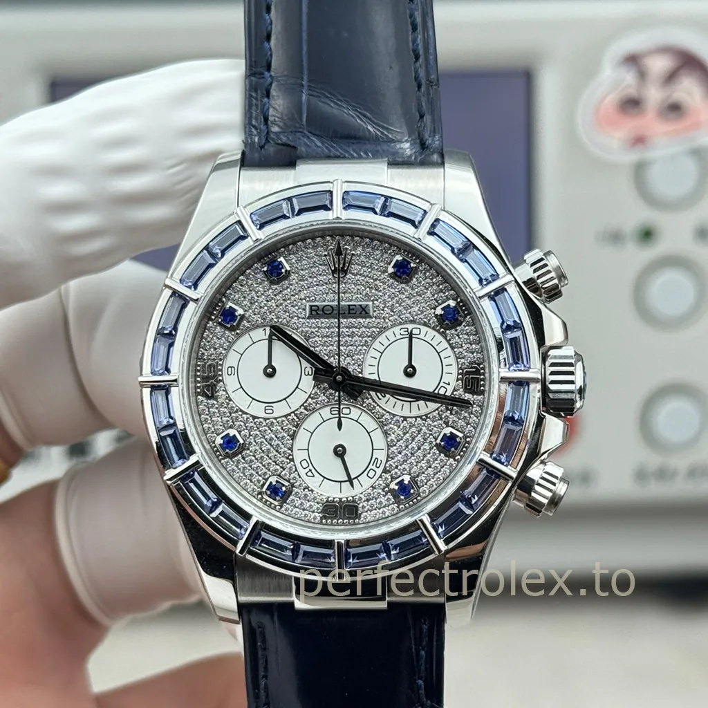 Rolex-Daytona-116589SACI-Replica-Watch-40mm-Diamond-Dial-Blue-Sapphire-Bezel-and-4130-Movement-Front-View-1