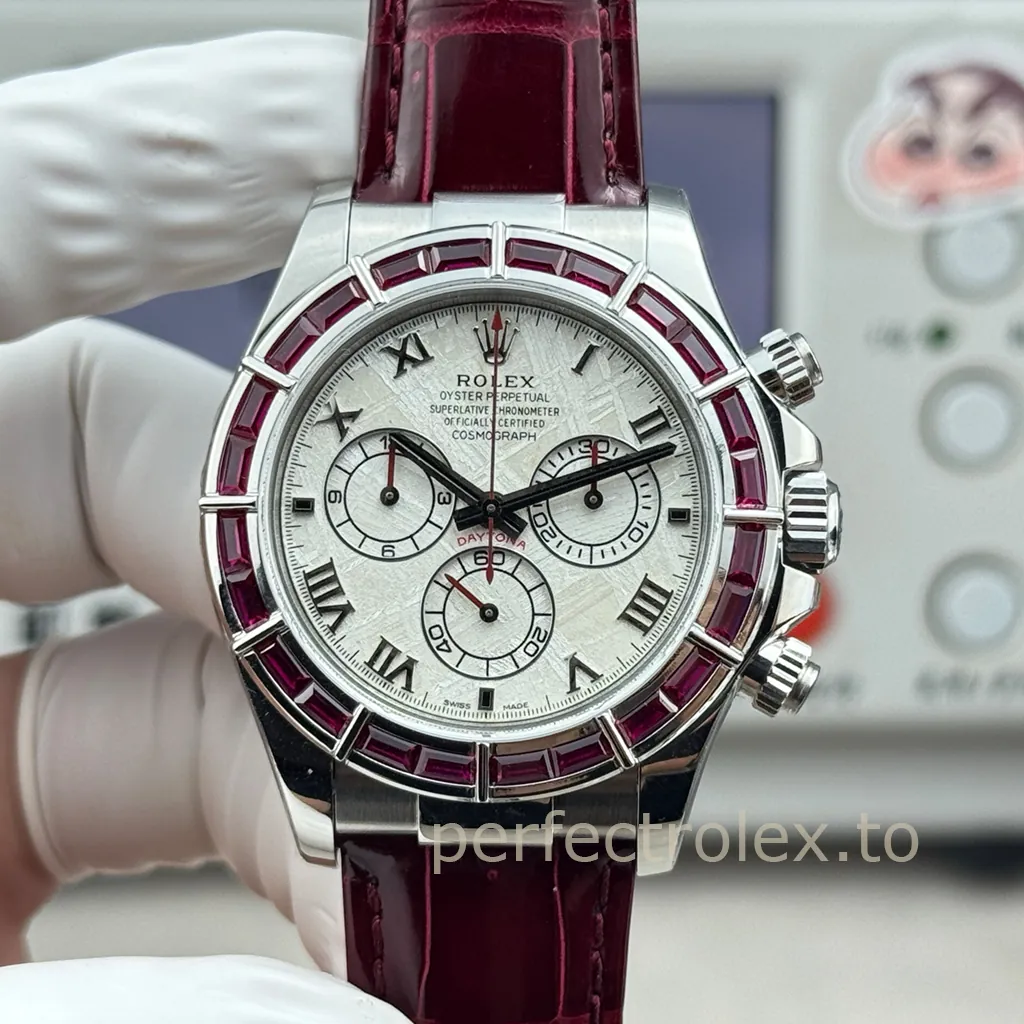 Rolex-Daytona-116589SALV-40mm-Replica-Chronograph-with-Meteorite-Dial-Red-Gemstone-Bezel-and-4130-Movement-Front-View-1