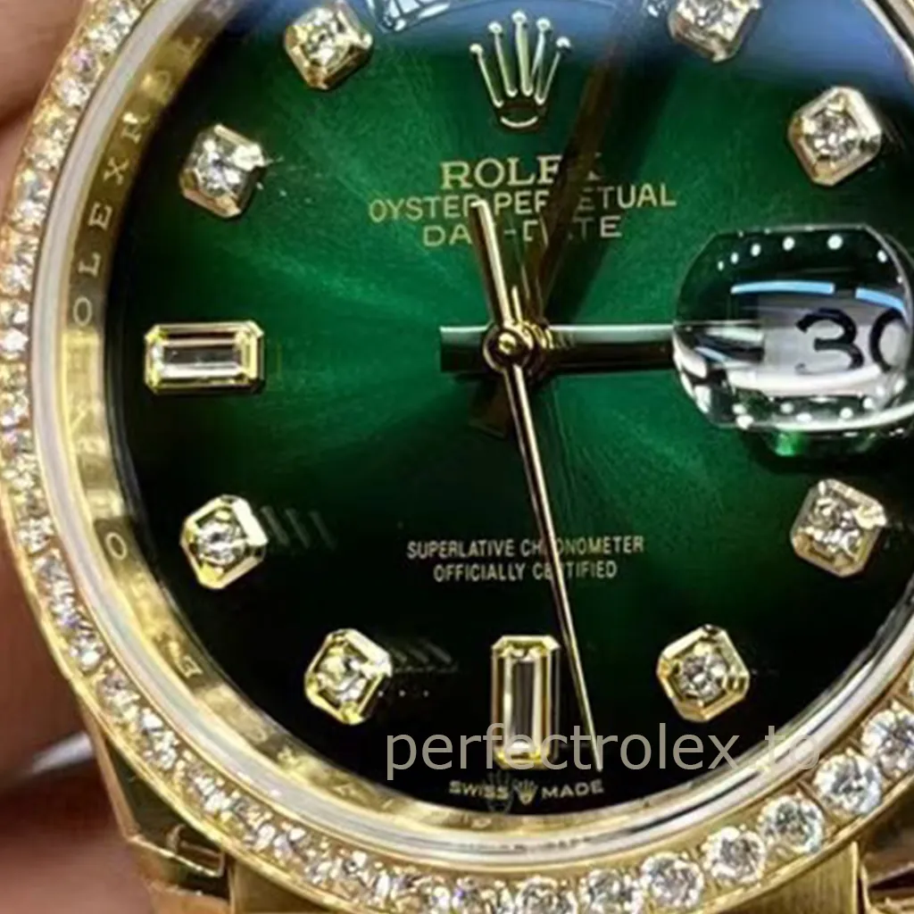 Rolex-Day-Date-M128348RBR-0035-Replica-Watch-36mm-Green-Dial-904L-Steel-and-3255-Movement-Dial-Detail-1