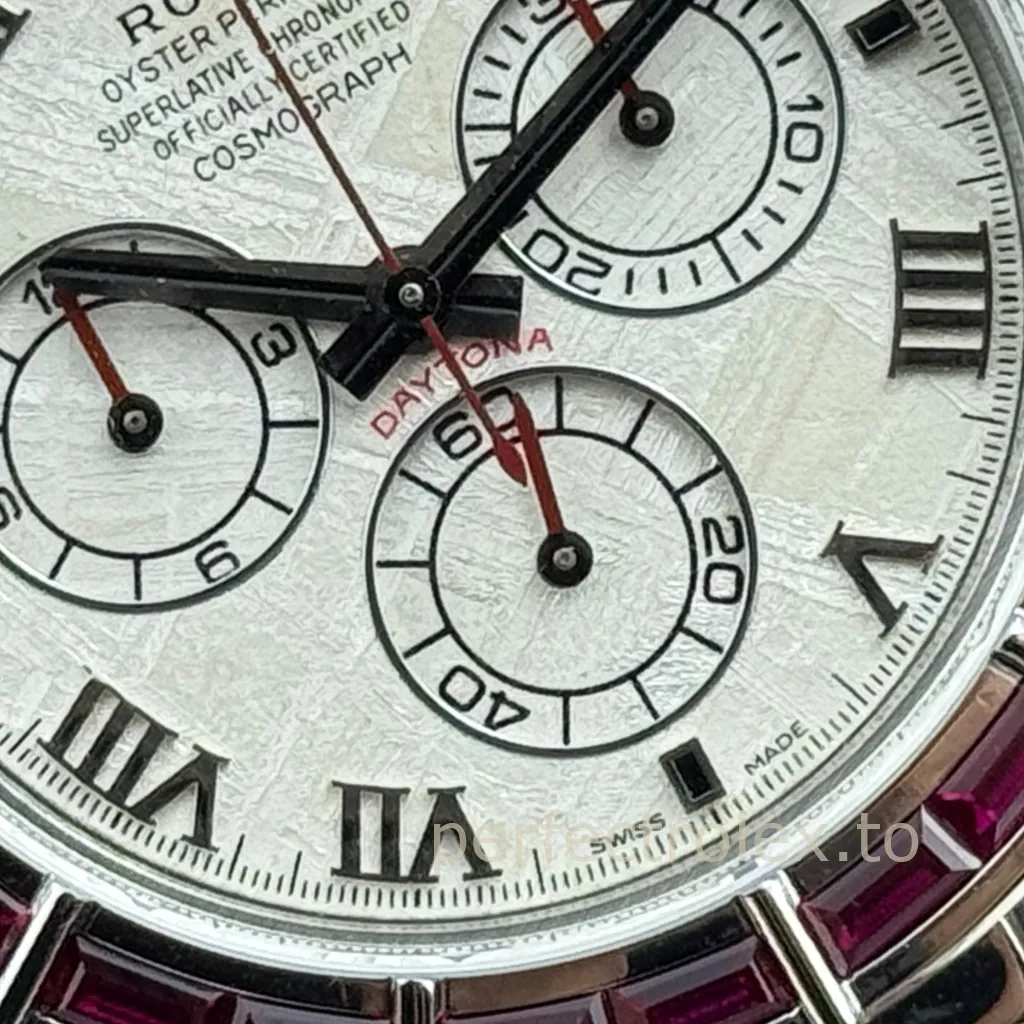 Rolex-Daytona-116589SALV-40mm-Replica-Chronograph-with-Meteorite-Dial-Red-Gemstone-Bezel-and-4130-Movement-Dial-Detail-2