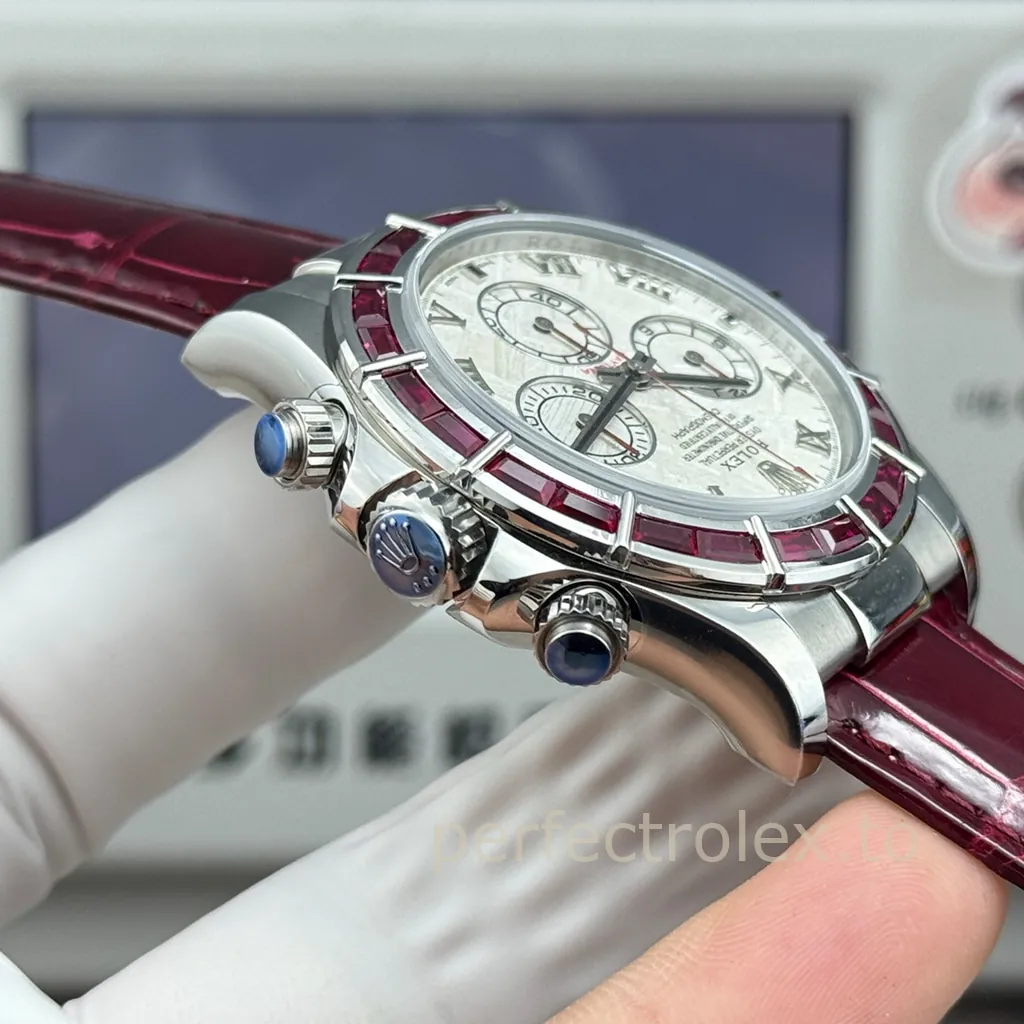 Rolex-Daytona-116589SALV-40mm-Replica-Chronograph-with-Meteorite-Dial-Red-Gemstone-Bezel-and-4130-Movement-Right-Side-View