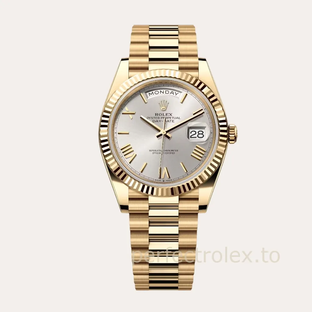 Rolex-Day-Date-Silver-Dial-M228238-0002-40mm-Gold-Tone-904L-Steel-Automatic-Super-Clone-Watch-Hero-Image