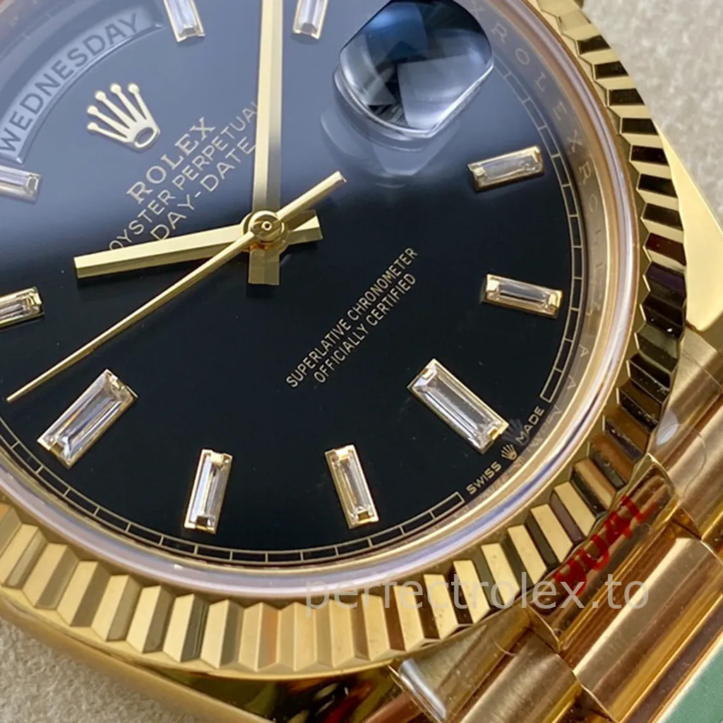 Rolex-Day-Date-M228238-0004-3255-Automatic-40mm-Black-Dial-Gold-Tone-Super-Clone-Watch-Dial-Detail-1
