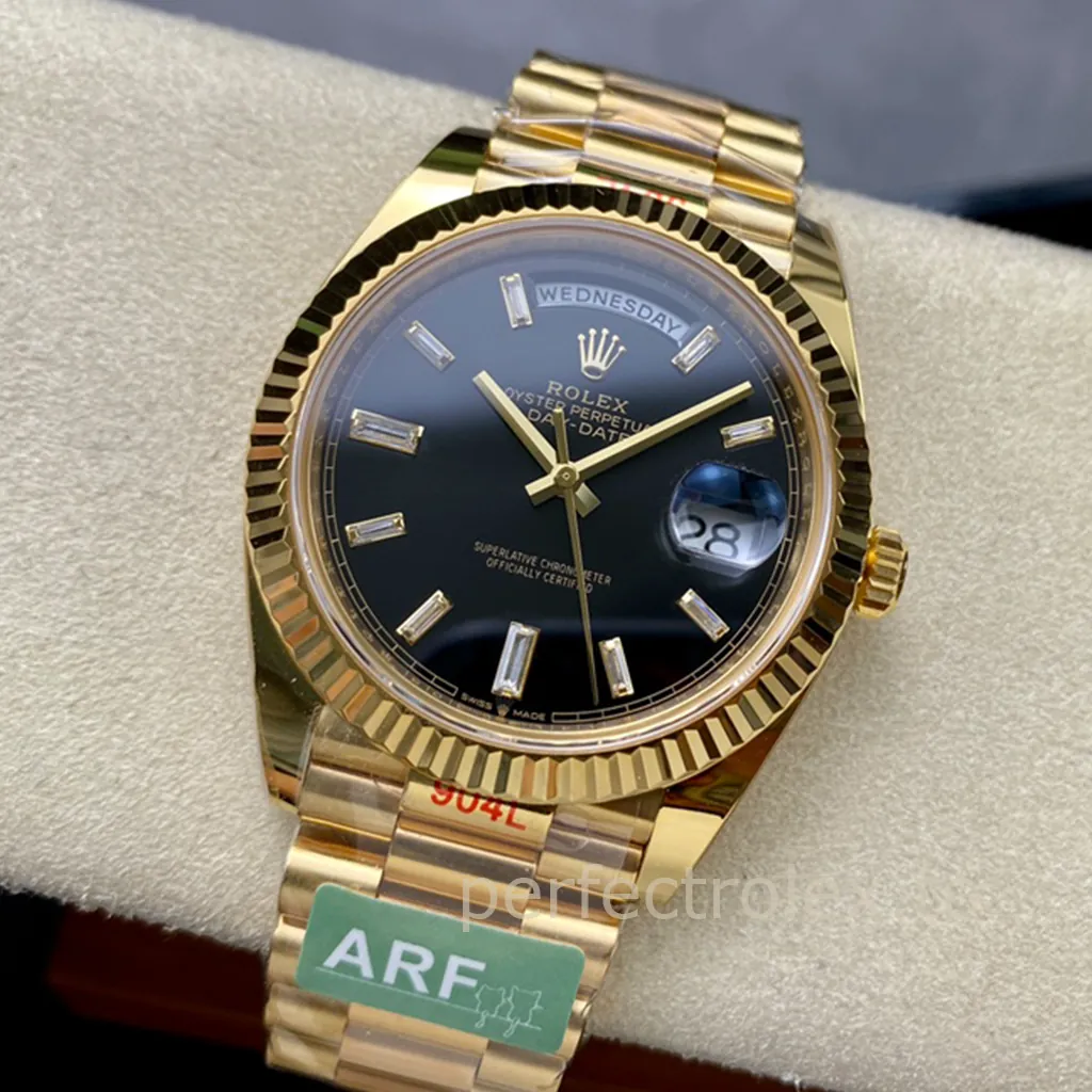Rolex-Day-Date-M228238-0004-3255-Automatic-40mm-Black-Dial-Gold-Tone-Super-Clone-Watch-Front-View-2
