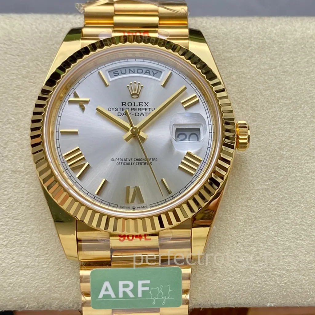 Rolex-Day-Date-Silver-Dial-M228238-0002-40mm-Gold-Tone-904L-Steel-Automatic-Super-Clone-Watch-Front-View-1