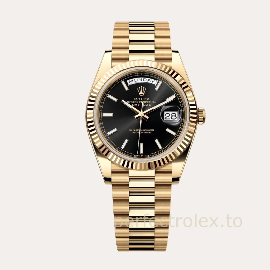 Rolex-Day-Date-M228238-0067-40mm-Black-Dial-Gold-Tone-904L-Steel-Super-Clone-Watch-Hero-Image