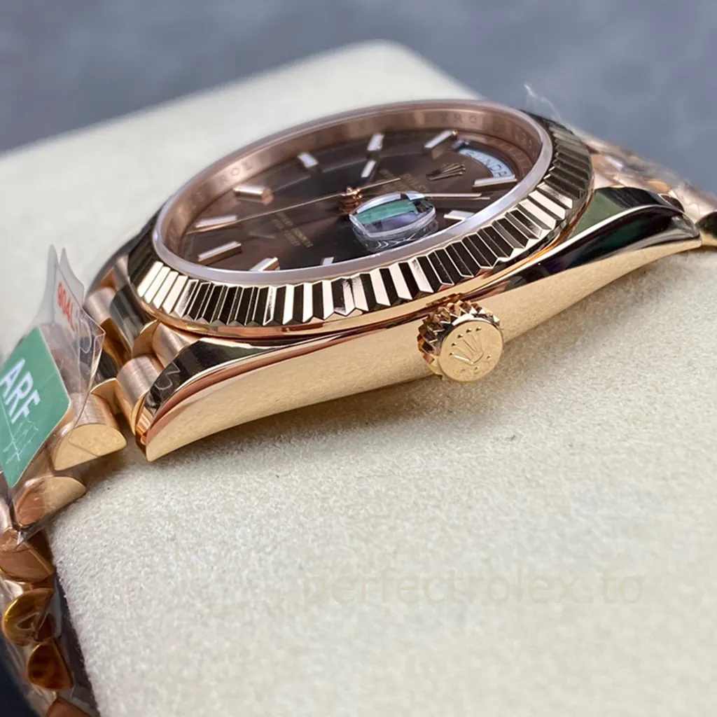 Rolex-Day-Date-M228235-0053-Chocolate-Dial-40mm-Rose-Gold-Tone-904L-Steel-Super-Clone-Watch-Right-Side-View