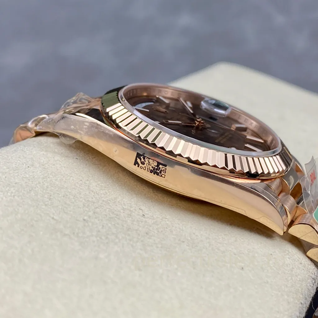 Rolex-Day-Date-M228235-0053-Chocolate-Dial-40mm-Rose-Gold-Tone-904L-Steel-Super-Clone-Watch-Left-Side-View