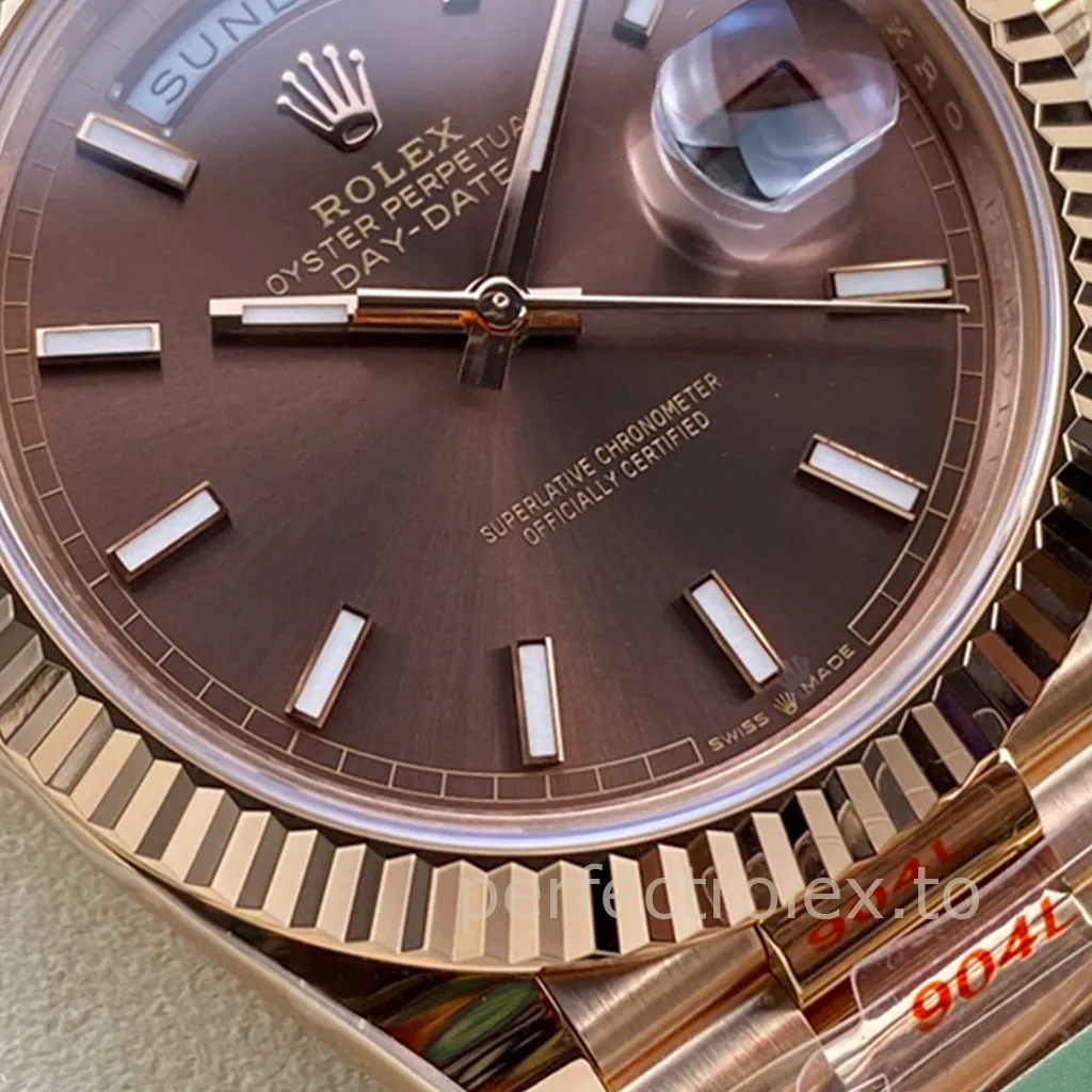 Rolex-Day-Date-M228235-0053-Chocolate-Dial-40mm-Rose-Gold-Tone-904L-Steel-Super-Clone-Watch-Dial-Detail-1