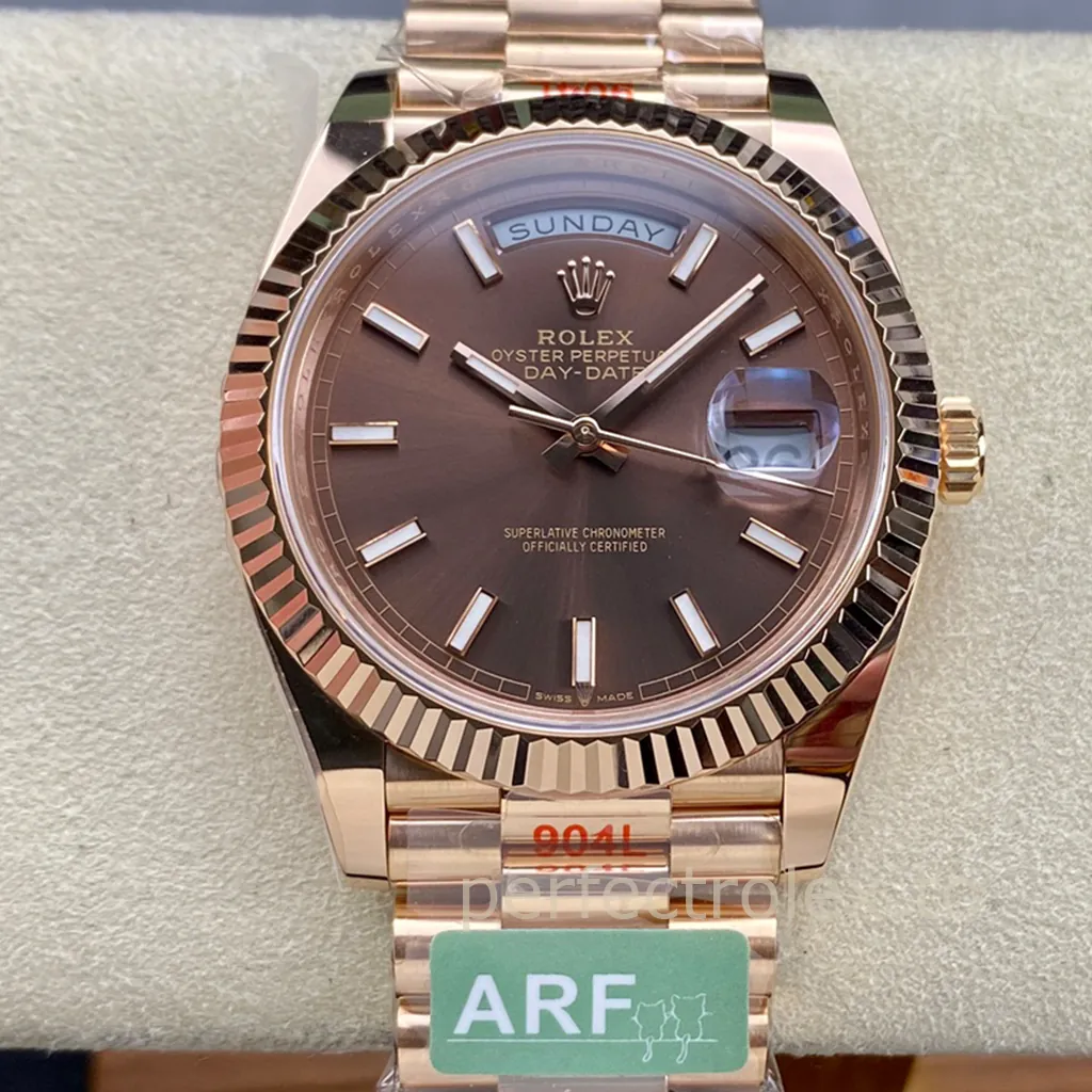 Rolex-Day-Date-M228235-0053-Chocolate-Dial-40mm-Rose-Gold-Tone-904L-Steel-Super-Clone-Watch-Front-View-1